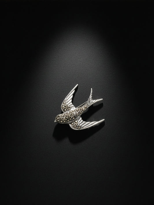 Silver Drift Swallow Brooch