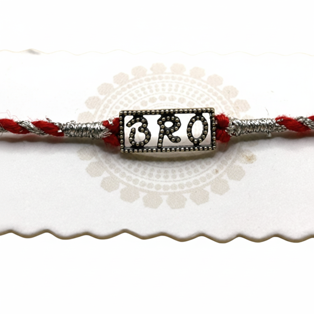 Bracelet with 'BRO' charm on a white background