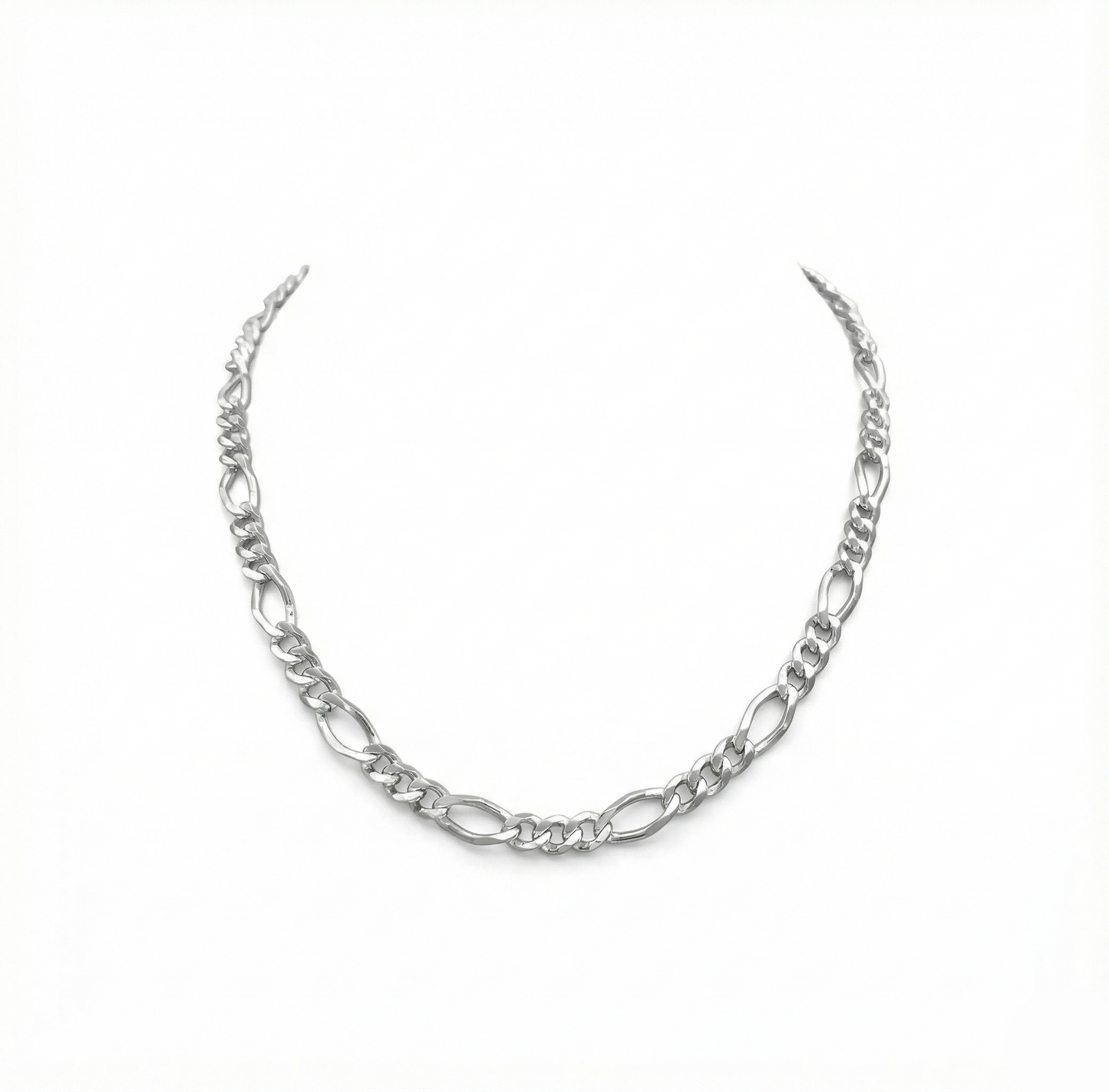 Silver chain necklace on a white background