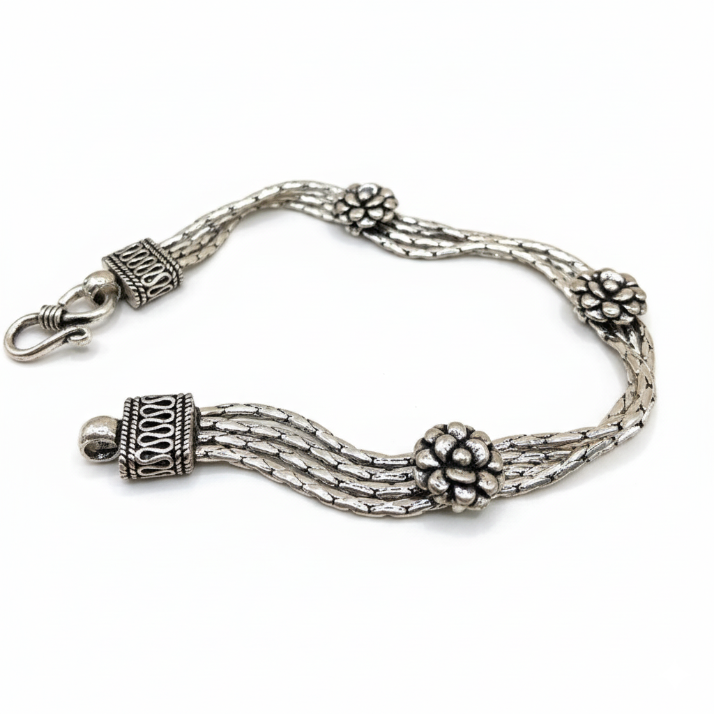 Floral Weave Oxidised Silver Bracelet