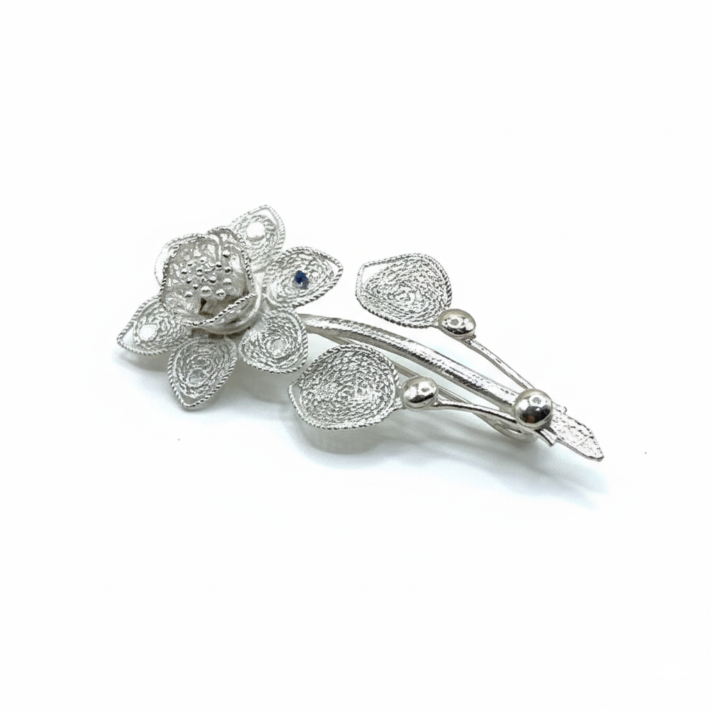 Silver Blossom Filigree Brooch