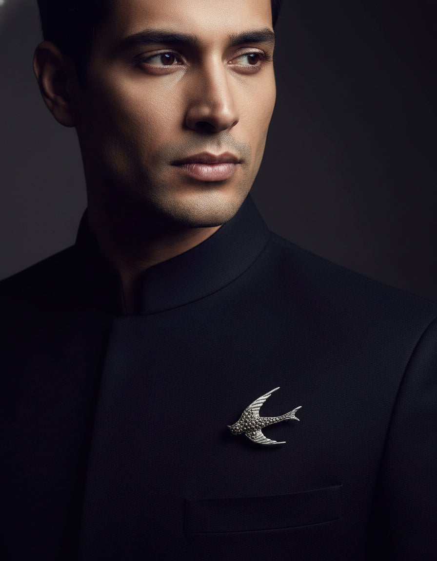 Silver Drift Swallow Brooch