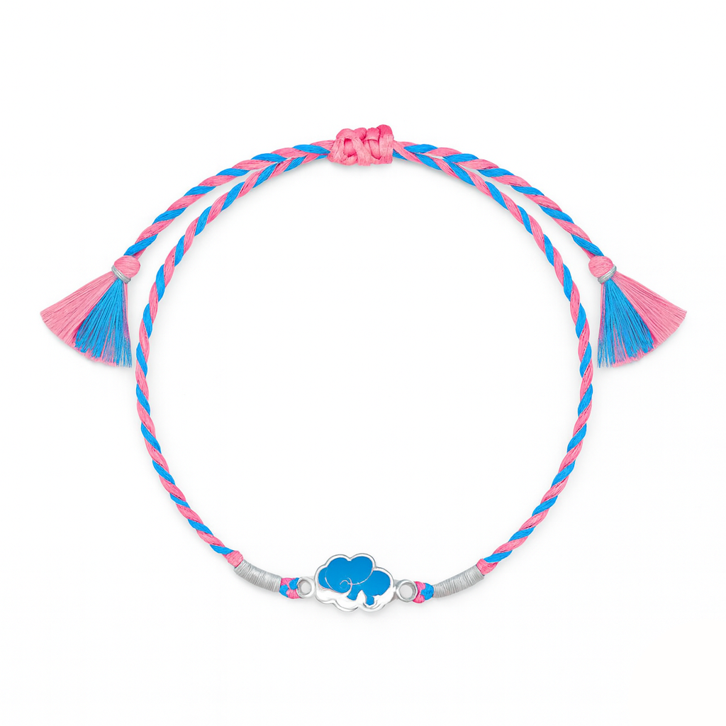 Braided bracelet with tassels and a cloud charm on a white background