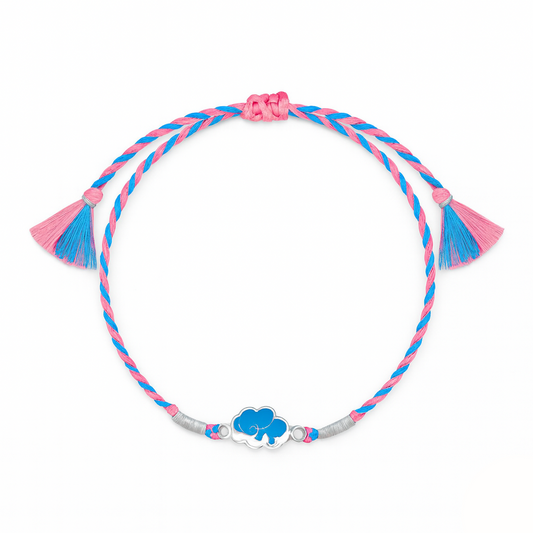 Braided bracelet with tassels and a cloud charm on a white background