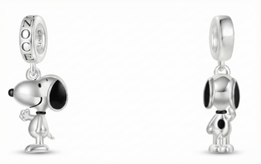 Two silver dog-shaped charms on a white background