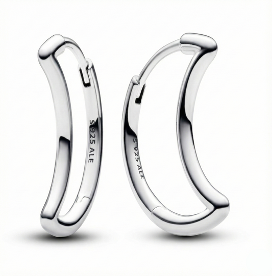 Pair of silver hoop earrings on a white background