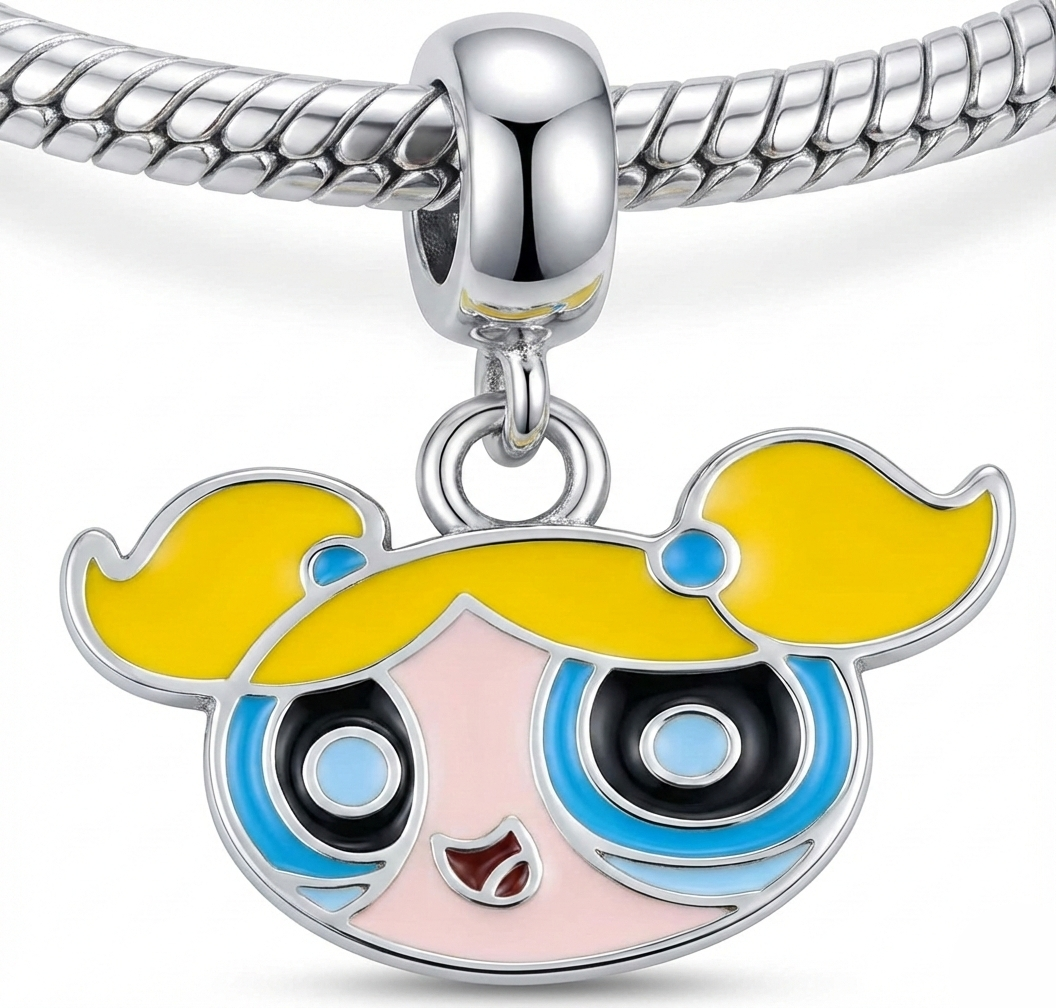 Pandora-style charm with a cartoon character face design on a white background
