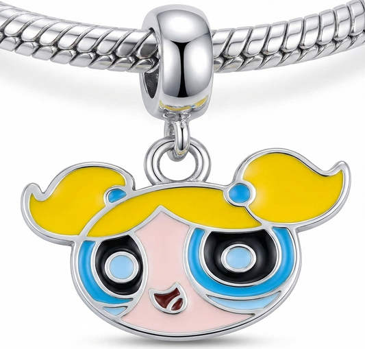 Pandora-style charm with a cartoon character face design on a white background