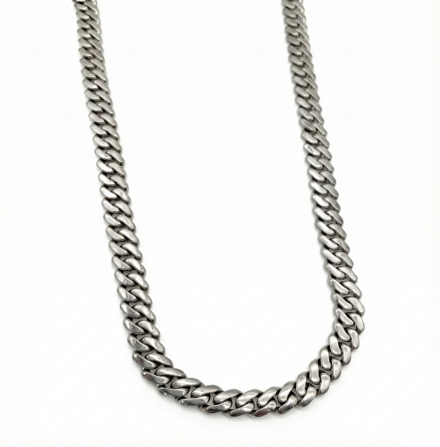 Silver chain necklace on a white background