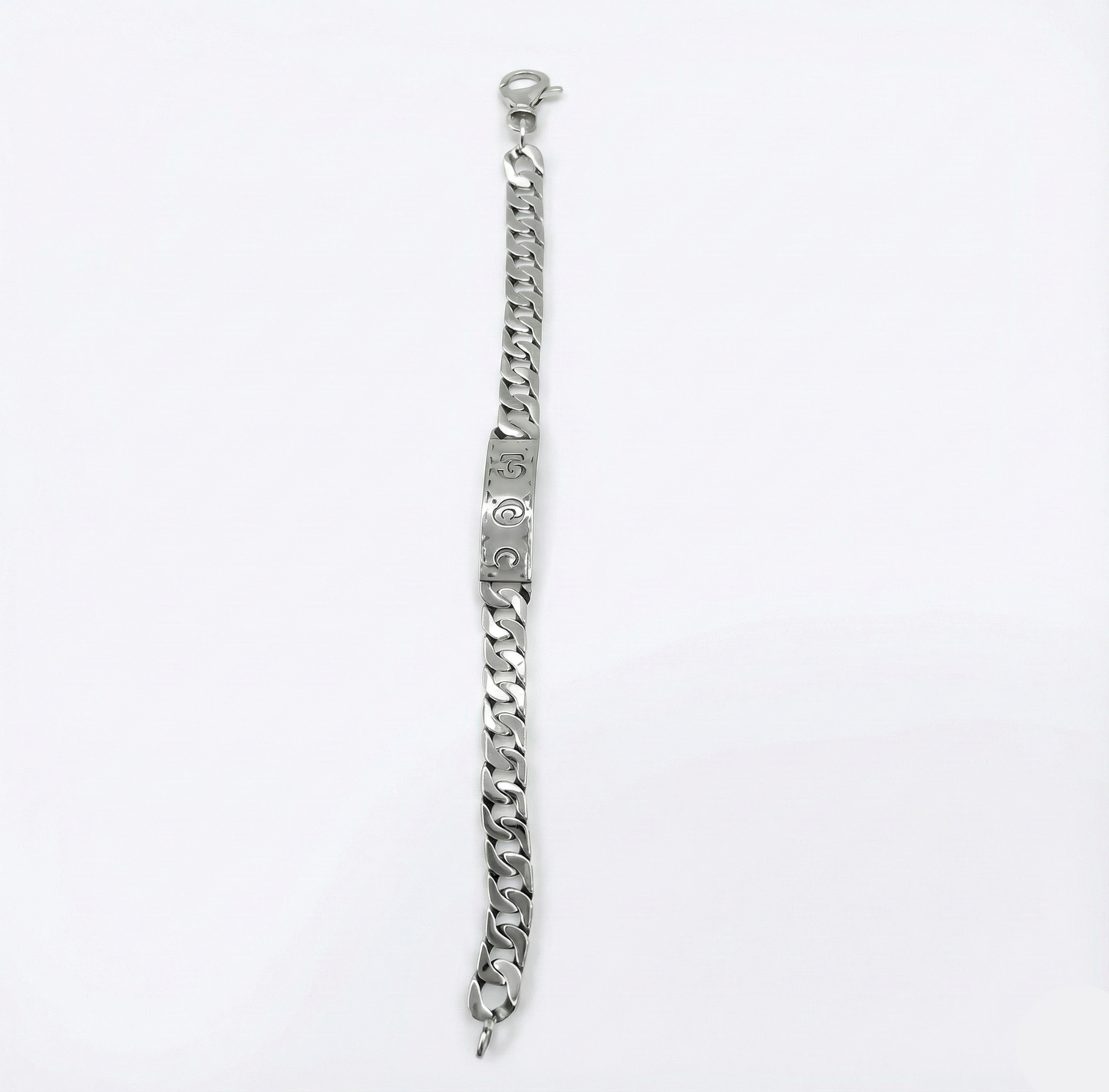 Silver chain bracelet on a white background