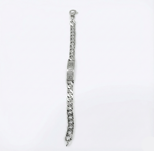 Silver chain bracelet on a white background