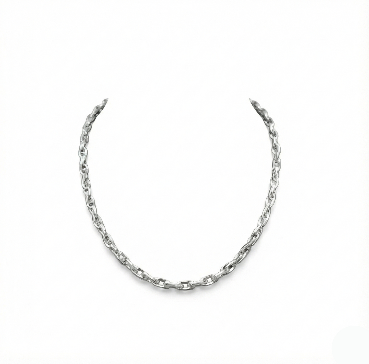 Silver chain necklace on a white background