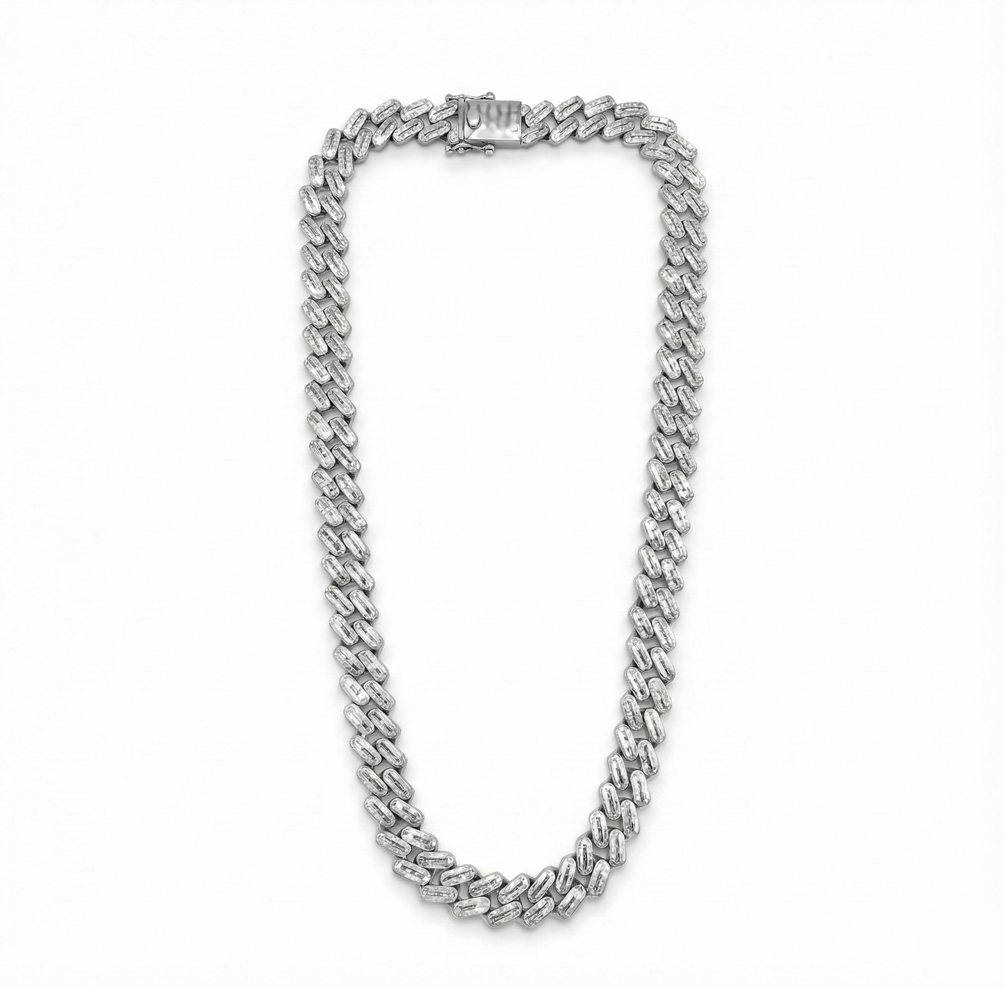 Silver chain necklace on a white background