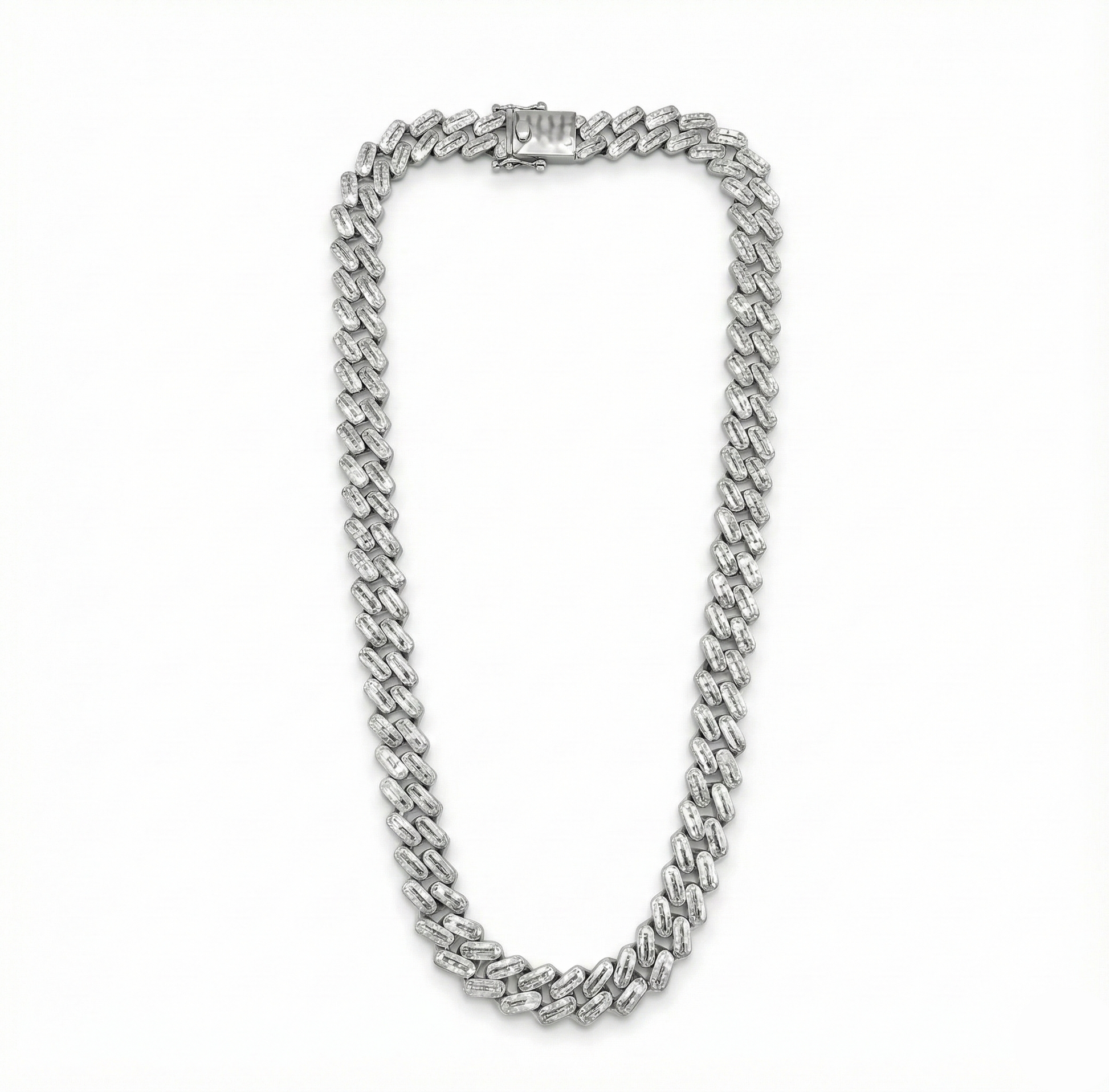 Silver chain necklace on a white background