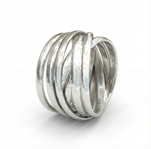 Polished Strands Silver Ring