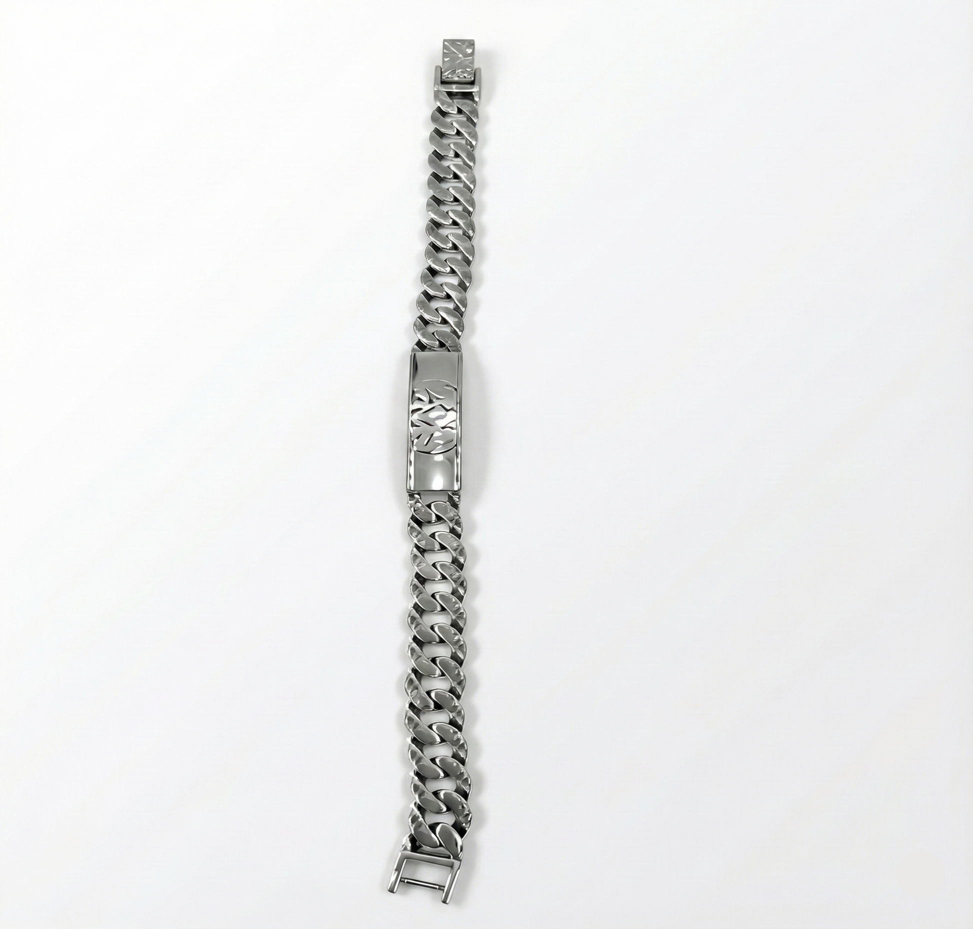 Silver chain-link bracelet on a white background