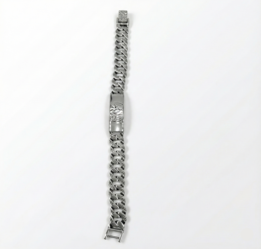Silver chain-link bracelet on a white background