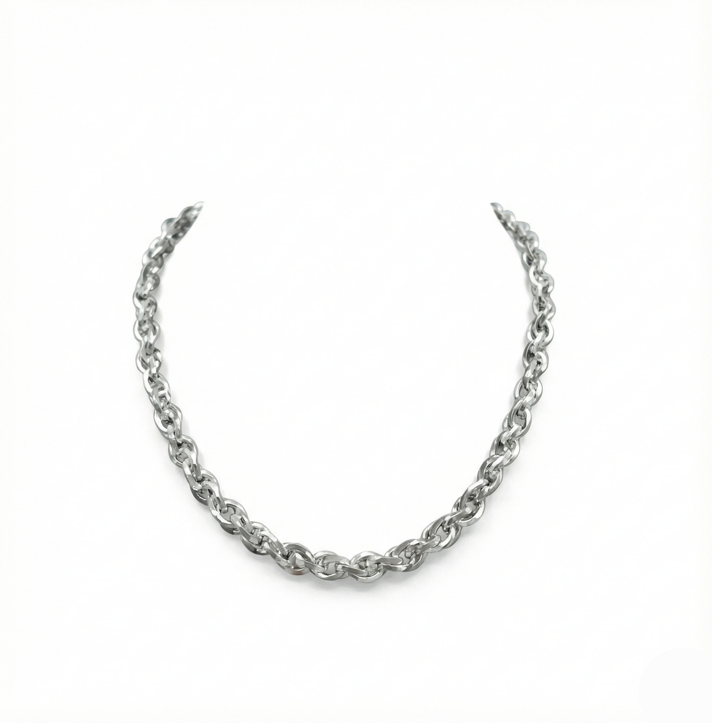 Silver chain necklace on a white background