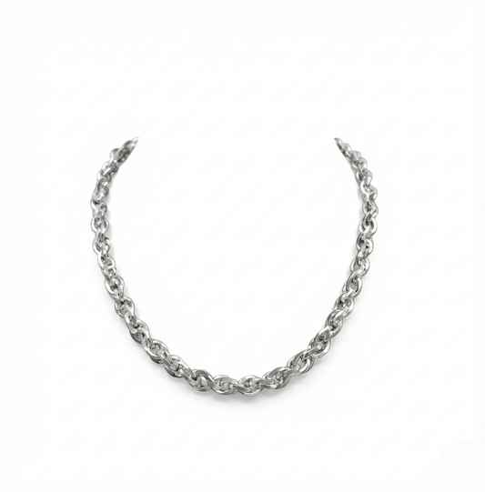Silver chain necklace on a white background