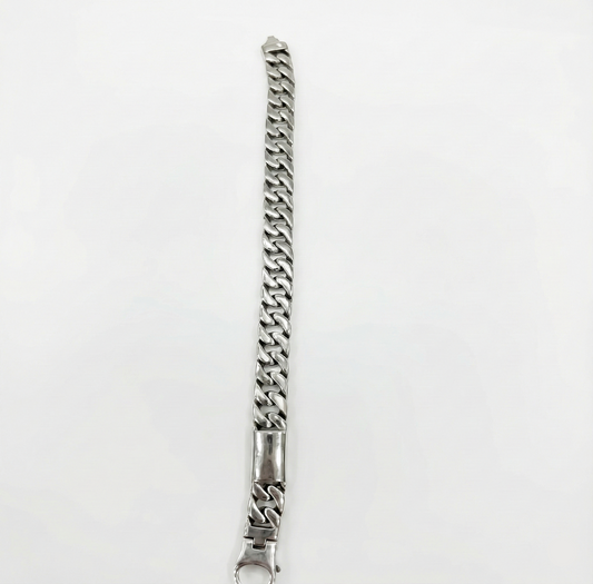 Silver chain bracelet on a white background