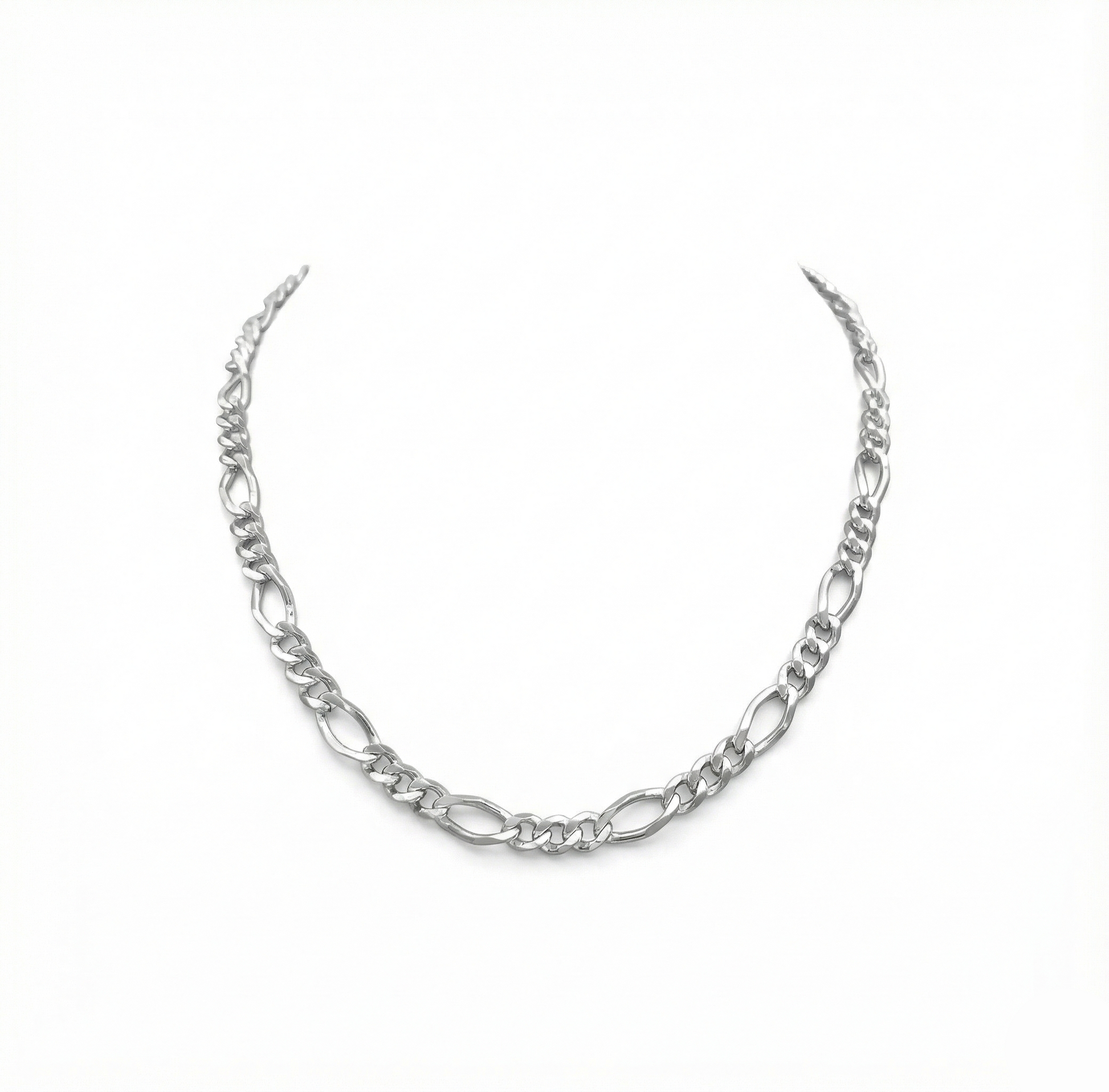 Silver chain necklace on a white background
