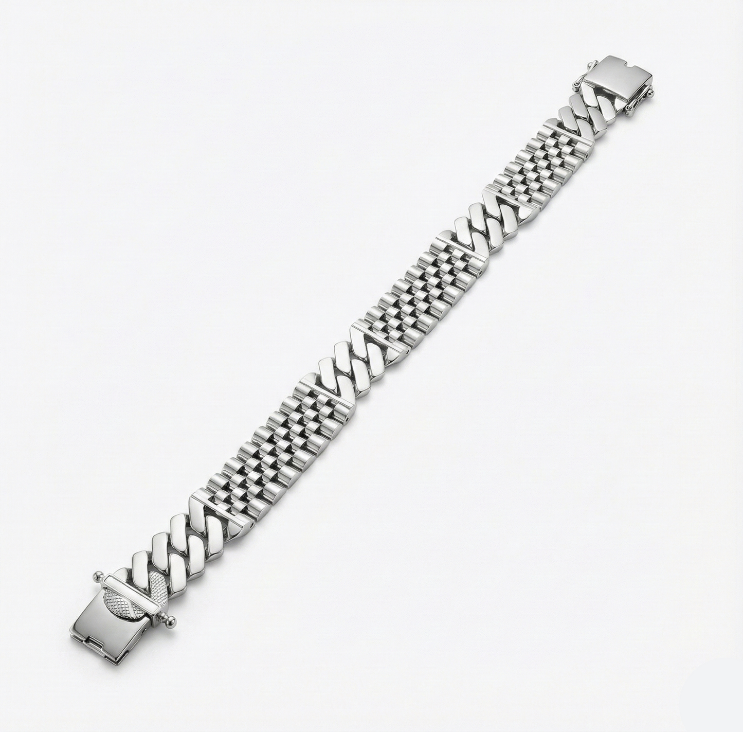 Silver chain bracelet on a white background