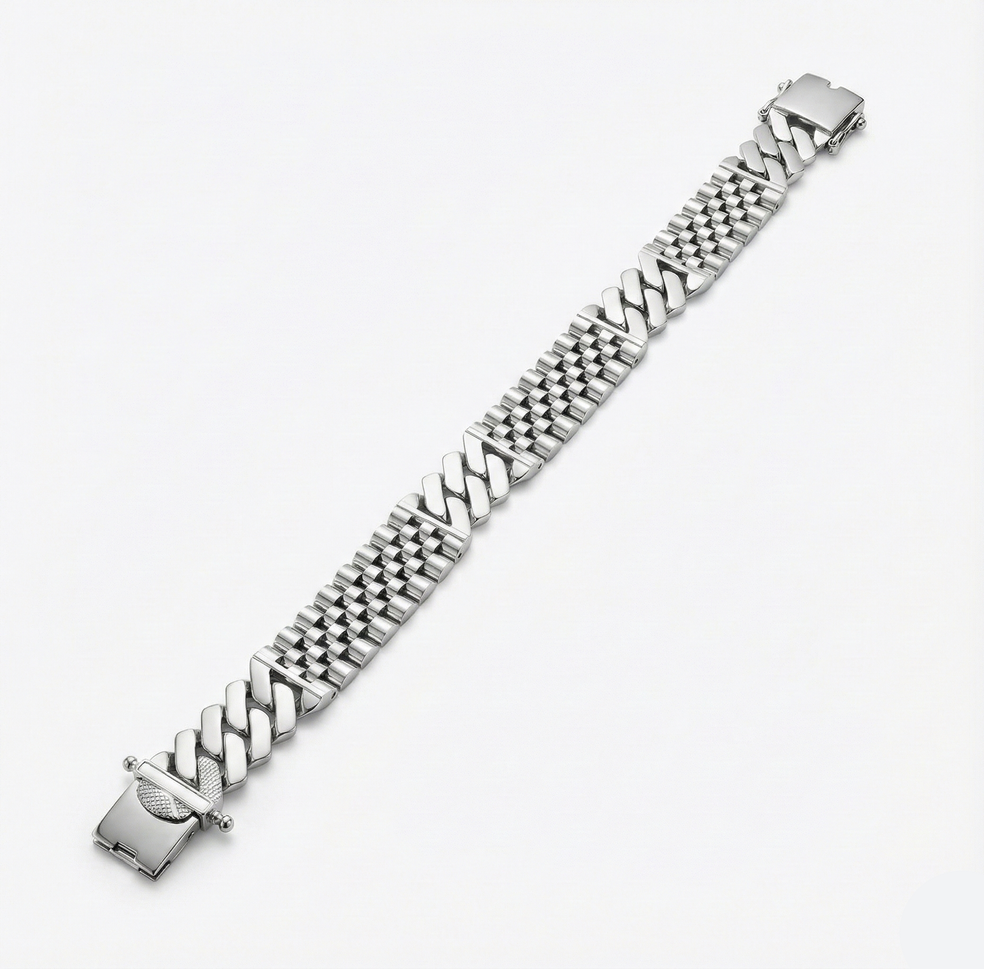 Silver chain bracelet on a white background