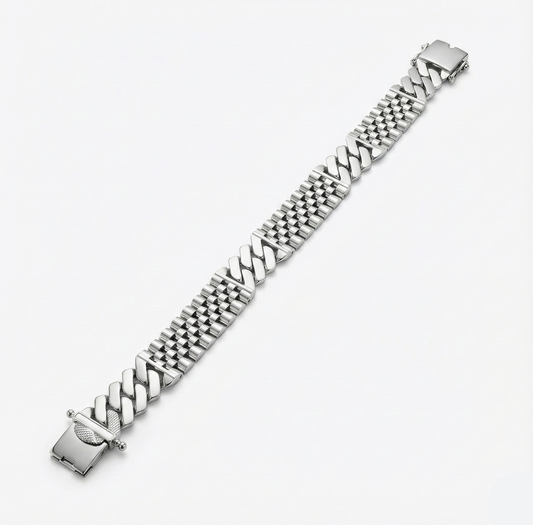 Silver chain bracelet on a white background