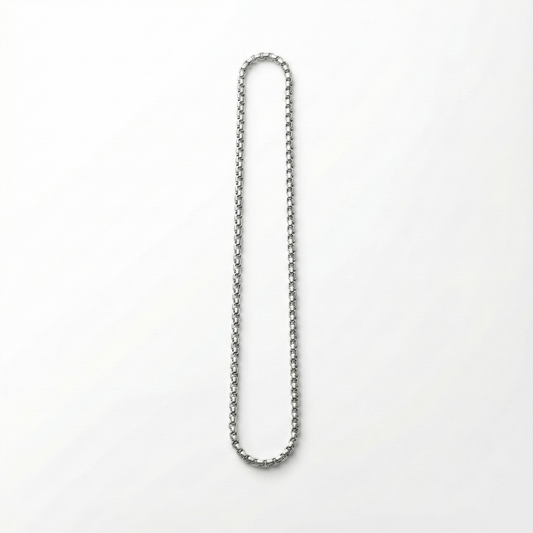 Silver chain necklace on a white background