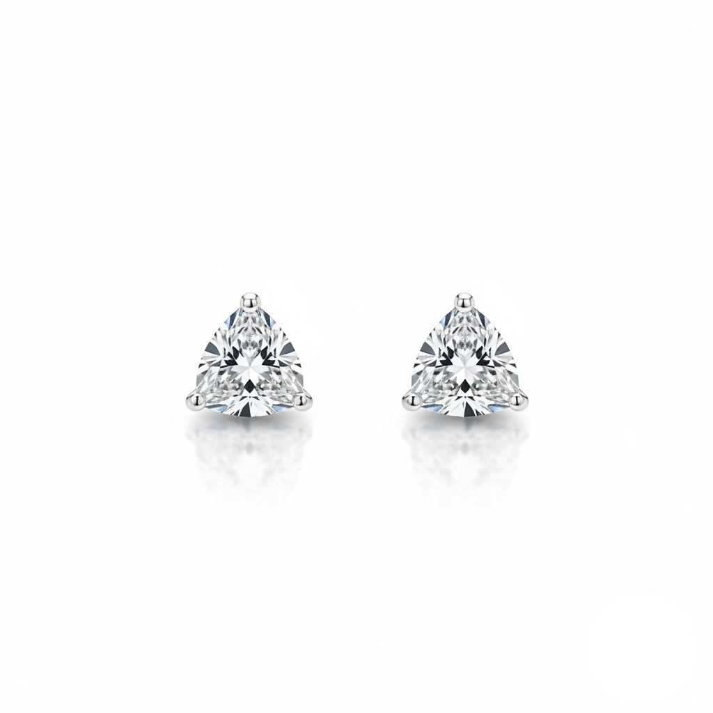 Pair of diamond stud earrings on a white background