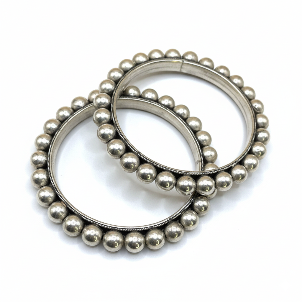 Moon Pearl Silver Bangle Set