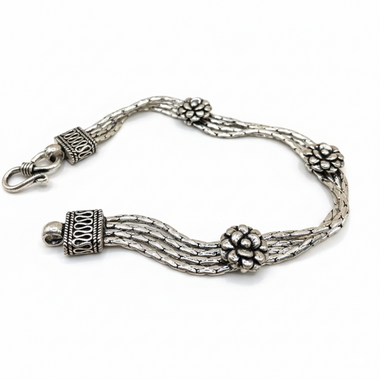 Floral Weave Oxidised Silver Bracelet