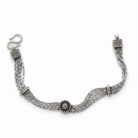 Floral Harmony Oxidised Silver Bracelet