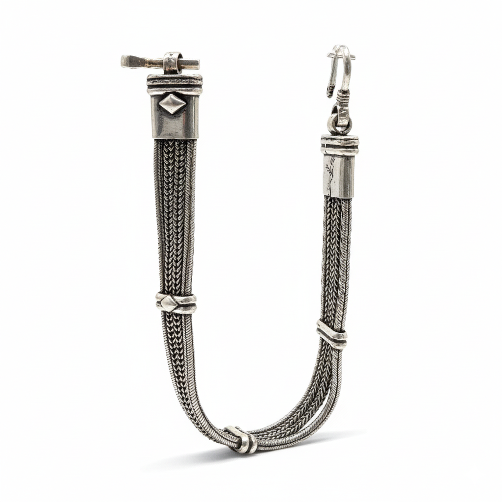 Majestic Weave Oxidised Silver Bracelet