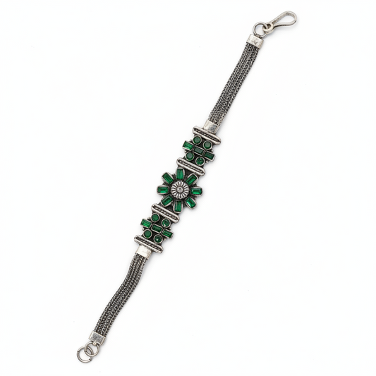 Meher Green Stone Silver Bracelet