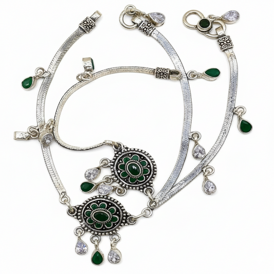 Emerald Blossom Silver Anklet