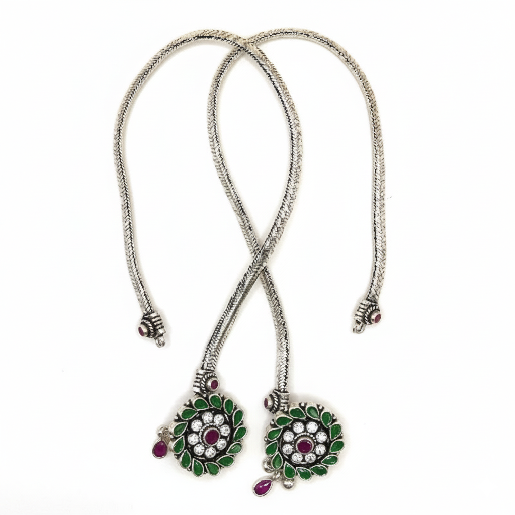 Royal Bloom Silver Anklet Pair