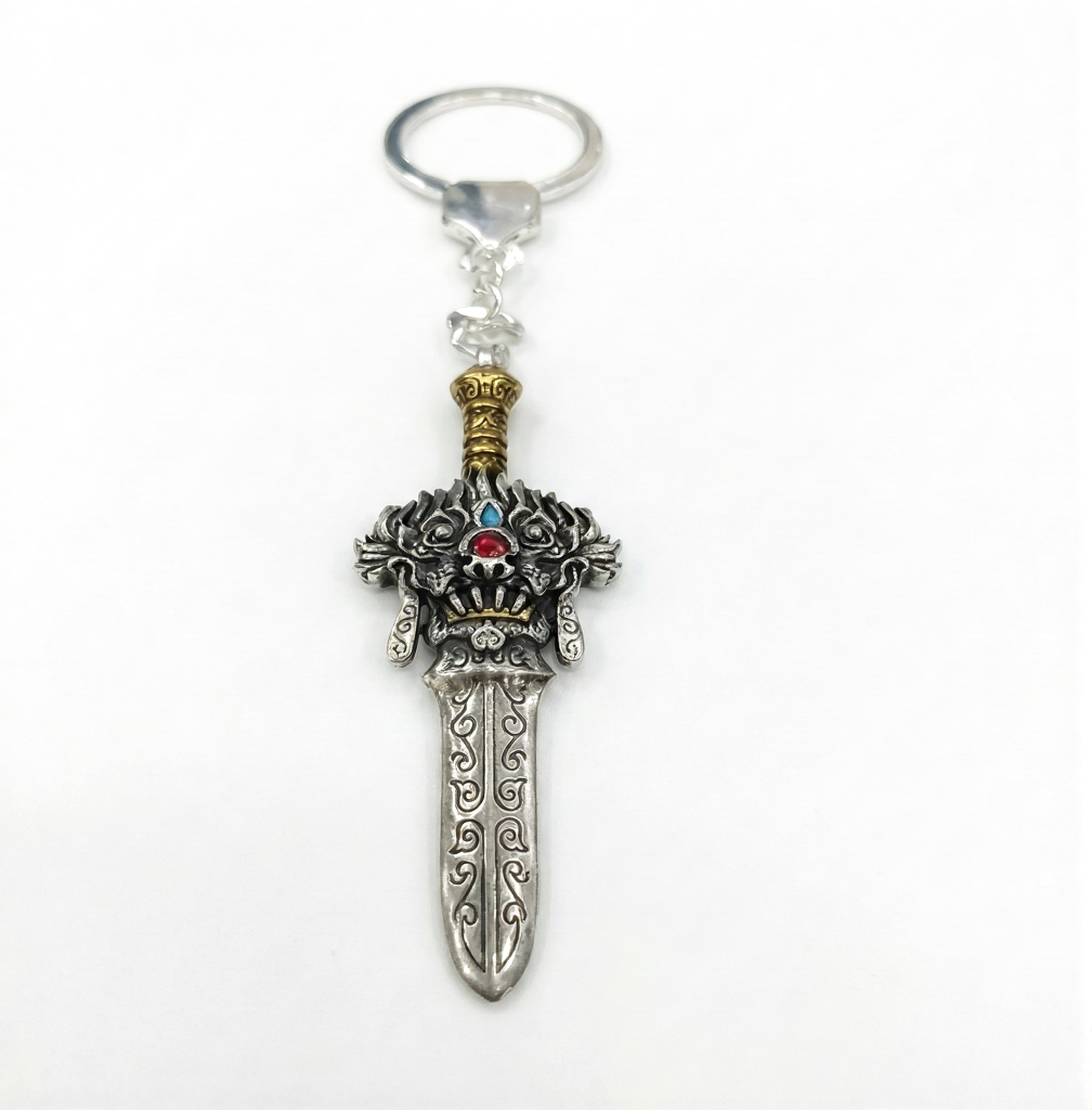Decorative keychain with a sword design on a white background