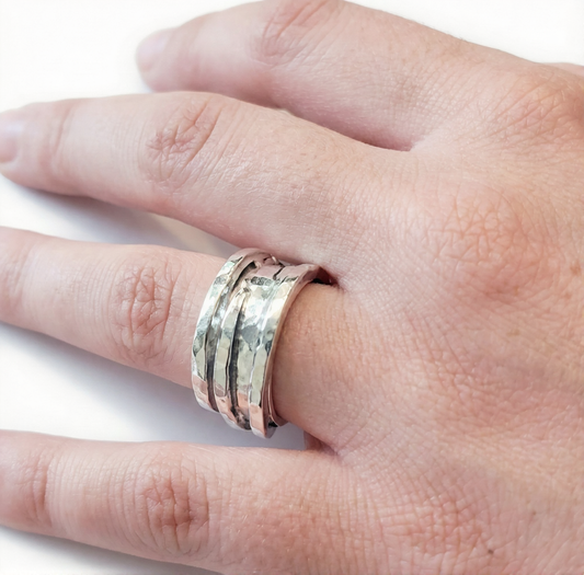 Hammered Strands Silver Ring